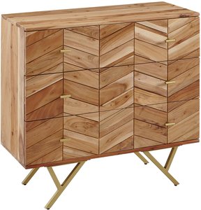 FineBuy Sideboard 90x86,5x40 cm Akazie Massivholz / Metall Anrichte, Kommode 3 Schubladen, Hoher Kommodenschrank Holz Massiv, Standschrank Wohnzimmer