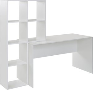 FineBuy Schreibtisch mit Regal Weiß 170x59x143,5 cm Bürotisch Modern, Laptoptisch mit 6 Ablagen, Homeoffice Computertisch mit Stauraum