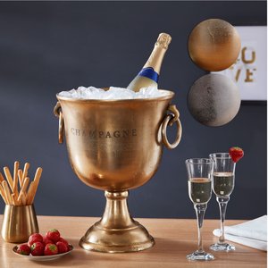 FineBuy Champagnerkühler 28,5x37,5x28,5 cm Aluminium Massiv Sektkühler Groß, Flaschenkühler Getränkekühler Tisch, Kühler für Champagner - Wein - Sekt
