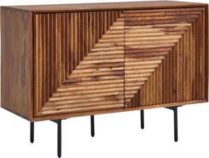 FineBuy Sideboard 100x71x40 cm Sheesham Massivholz / Metall Anrichte, Kommode mit zwei Türen, Kommodenschrank Holz Modern, Standschrank Wohnzimmer