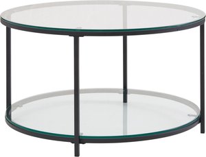 FineBuy Couchtisch 80x80x45 cm Glas / Metall Wohnzimmertisch Rund Modern, Sofatisch mit Stauraum, Loungetisch mit Ablagefach, Kaffeetisch Beistelltisch