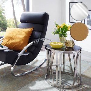 FineBuy Beistelltisch 45x45x44 cm Anstelltisch Glas Metall, Kleiner Sofatisch Rund, Wohnzimmertisch Couch Modern, Couchtisch Hoch
