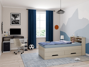 Bett mit Bettkasten + Lattenrost - 90 x 190 cm - Eichefarben - BORIS