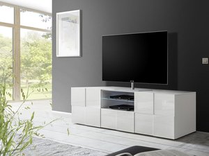 TV-Möbel mit 2 Türen & 1 Schublade + LEDs - Weiß lackiert - CALISTO