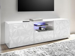 TV-Möbel mit 2 Türen & 1 Schublade + LED-Beleuchtung - Weiß lackiert - ERIS