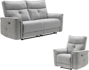 Relaxsofa 3-Sitzer & Relaxsessel elektrisch - Stoff - Grau - BENJAMIN