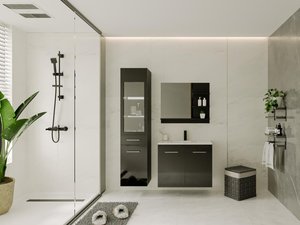 Badezimmerschrank mit weißen LEDs - Schwarz - L30 x B30 x H132 cm - LAURINE II