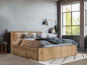 Bett mit Bettkasten - 140 x 190 cm - Holzfarben & Anthrazit - ELPHEGE