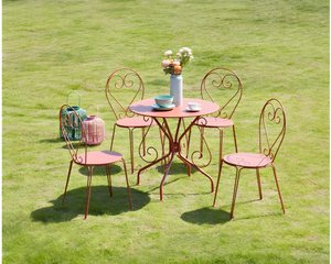Garten-Essgruppe: Tisch + 4 stapelbare Stühle - Metall in Eisenoptik - Terracotta - GUERMANTES von MYLIA