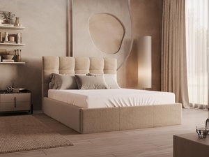 Bett mit Bettkasten - 140 x 190 cm - Samt - Beige - MIRDAL von Pascal Morabito