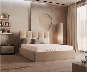 Bett mit Bettkasten - 160 x 200 cm - Samt - Beige - MIRDAL von Pascal Morabito