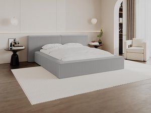 Bett mit Bettkasten + Matratze - 160 x 200 cm - Cord - Hellgrau - TIMANO