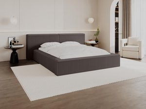 Bett mit Bettkasten + Matratze - 180 x 200 cm - Cord - Taupe - TIMANO
