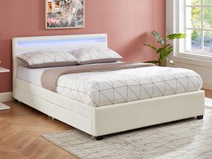 Bett mit Bettkasten & LED-Beleuchtung - Kunstleder - 140 x 190 cm - Weiß - ALOIS