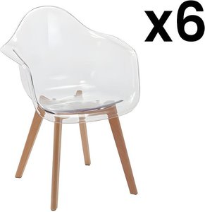 Stuhl mit Armlehnen 6er-Set - Polycarbonat & Buche - Transparent - VIXI