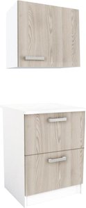 Küchenmöbel TRATTORIA - 1 Unterschrank & 1 Oberschrank - Eichefarben & Weiß