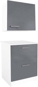 Küchenmöbel TRATTORIA - 1 Unterschrank & 1 Oberschrank - Grau & Weiß