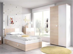 Ausziehbett mit Lattenrost + Matratzen - 2 x 90 x 190 cm - Naturfarben & Weiß - SONIA