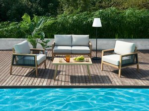 Garten-Sitzgruppe: Sofa 2-Sitzer, 2 Sessel und 1 Beistelltisch - Aluminium und Polyrattan - Naturfarben hell - GRAZ von MYLIA