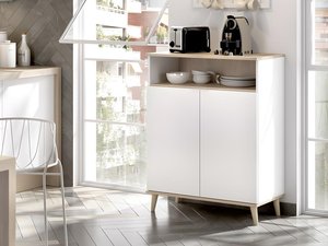 Küchenschrank mit 2 Türen & 1 Ablage - Weiß & Eichefarben - WAJDI