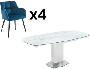 Sparset: Esstisch TALICIA + 4 Stühle PEGA - Weiß & Blau