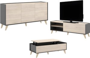 Sparset: Couchtisch + TV-Möbel + Sideboard - Anthrazit & Eichefarben - KOLYMA