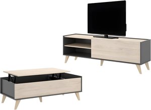 Sparset: Couchtisch + TV-Möbel - Anthrazit & Eichefarben - KOLYMA