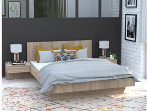 Bett mit integrierten Nachttischen - 140 x 190 cm - Naturfarben - MARVELLOUS