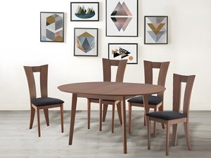 Essgruppe: Esstisch + 4 Stühle - Buche massiv - Nussbaumfarben - TIFFANY