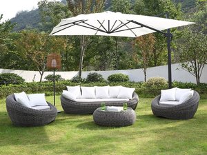 Garten-Sitzgruppe Polyrattan: Sofa, 2 Sessel + Tisch - Grau - WHITEHEAVEN von MYLIA