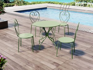 Garten-Essgruppe: Tisch + 4 stapelbare Stühle - Metall in Eisenoptik - Grün - GUERMANTES von MYLIA