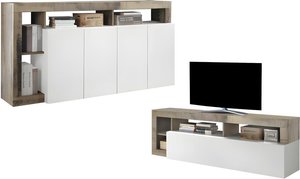 Set Sideboard + TV-Möbel - Weiß lackiert & Eichefarben - SEFRO