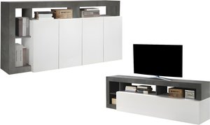 Set Sideboard + TV-Möbel - Weiß lackiert & Beton - SEFRO