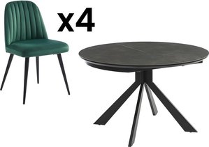 Sparset Esstisch CLARA & 4 Stühle ELEANA - Anthrazit & Grün