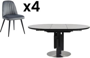 Sparset Esstisch KALEA + 4 Stühle ELEANA - Grau