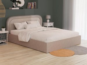 Bett mit Bettkasten & Bettkopfteil - Bouclé-Stoff - 160 x 200 cm - Beige - FIREZA