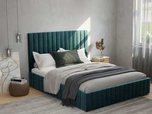 Bett mit Bettkasten & Bett-Kopfteil - Samt - 160 x 200 cm - Blaugrün - LARALI von Pascal Morabito
