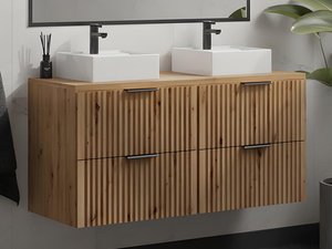 Waschbeckenunterschrank hängend mit Aufsatzwaschbecken - Streifenoptik - Holzfarben hell - 120 cm - ZEVARA