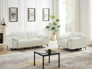 Relaxsofa 3-Sitzer & Relaxsessel elektrisch - Leder - Weiß - ROVETO