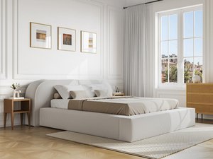 Bett mit Bettkasten - 160 x 200 cm - Cord - Cremefarben - LIRABA von Maison Céphy
