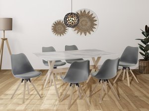 Esstisch für 6 Personen - Holz & Buche - Weiß & Helle Naturfarben - SERANI