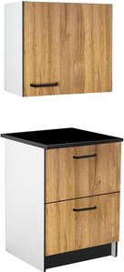 Küchenmöbel - 1 Unterschrank & 1 Oberschrank - 2 Schubladen & 1 Tür - Holzfarben & Schwarz - TRATTORIA