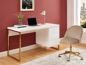 Schreibtischstuhl - Samt - Beige - Höhenverstellbar - MELBOURNE