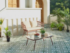 Garten-Sitzgruppe: 1 Sofa 2-Sitzer und 1 Beistelltisch - Polyrattan - Terracotta - LOUSINI von MYLIA