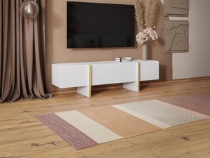 TV-Möbel mit 4 Türen - MDF- Weiß & Goldfarben - LUVONIA