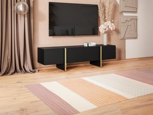 TV-Möbel mit 4 Türen - MDF- Schwarz & Goldfarben - LUVONIA