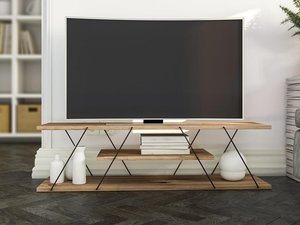 TV Möbel mit 2 Ablagen - Naturfarben & Schwarz - DELORY