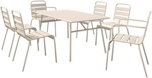 Garten-Essgruppe: Tisch L. 160 cm + 2 stapelbare Sessel + 4 stapelbare Stühle - Metall - Beige - MIRMANDE von MYLIA