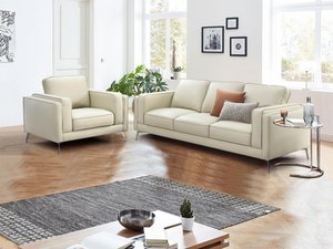 Sofagarnitur 3-Sitzer & Sessel - Leder - Beige - LECCO