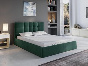 Bett mit Bettkasten + Matratze - 180 x 200 cm - Stoff - Tannengrün - ELIAVA von Pascal Morabito